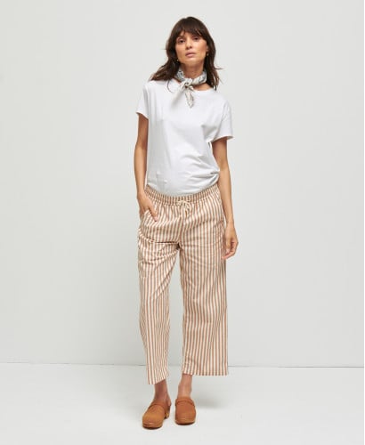 Pantalon Grossesse Coton Pois l Bas & Pantalons Maternité Confortables -  Beige 