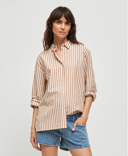 chemise grossesse coton rayures-beiges juliette