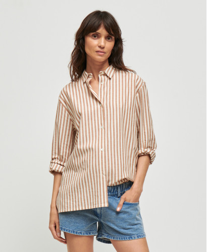 Juliette Striped Cotton Pregnancy Shirt l Fancy & Elegant Nursing Tops -  Beige 