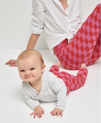 Kinder Leggings Karo Rosa/Rot Bio-Baumwolle