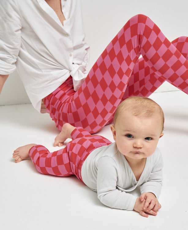 Organic Cotton Pink/Red Checks Kids Leggings