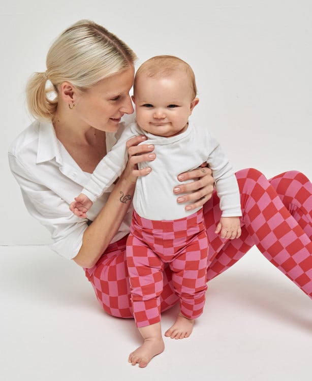 legging enfant carreaux rose rouge coton bio