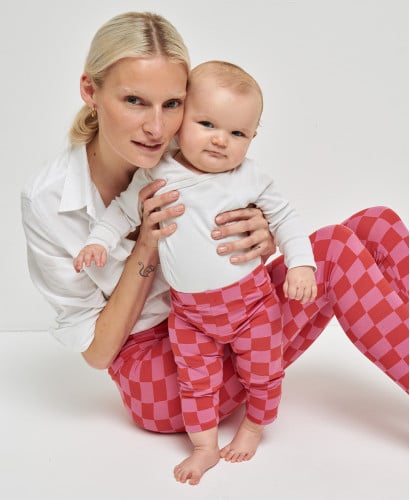 Kinder Leggings Karo Rosa/Rot Bio-Baumwolle