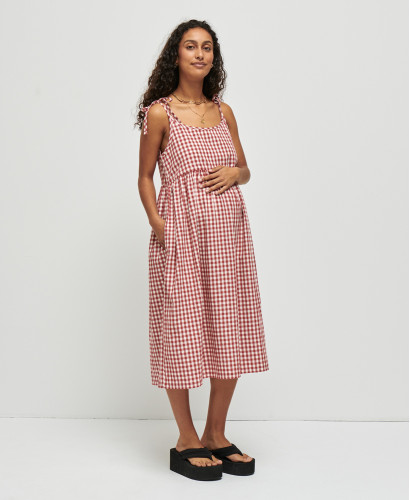 Emma Red Gingham Cotton Pregnancy Dress