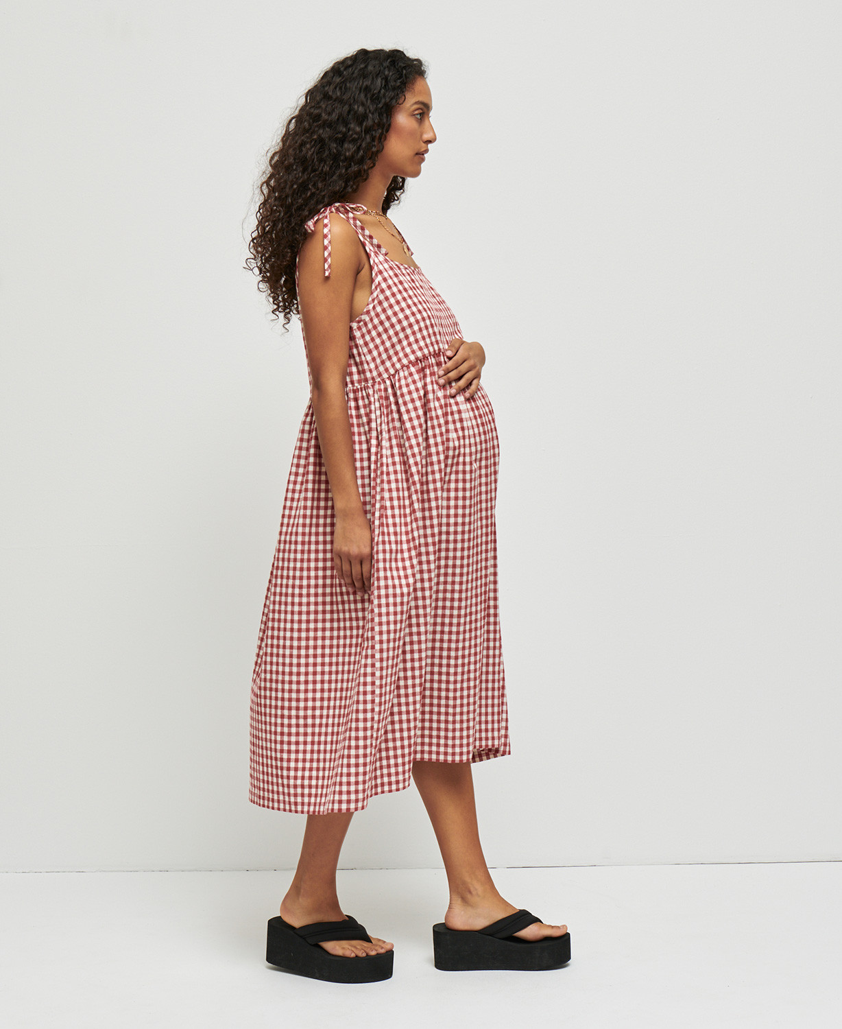 Emma Red Gingham Cotton Pregnancy Dress