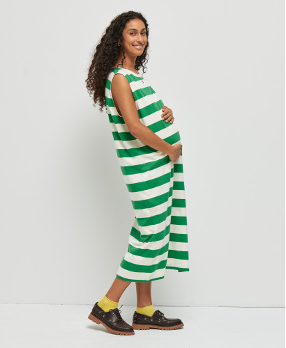 Charlie Green/Ecru Stripes Cotton Pregnancy Dress