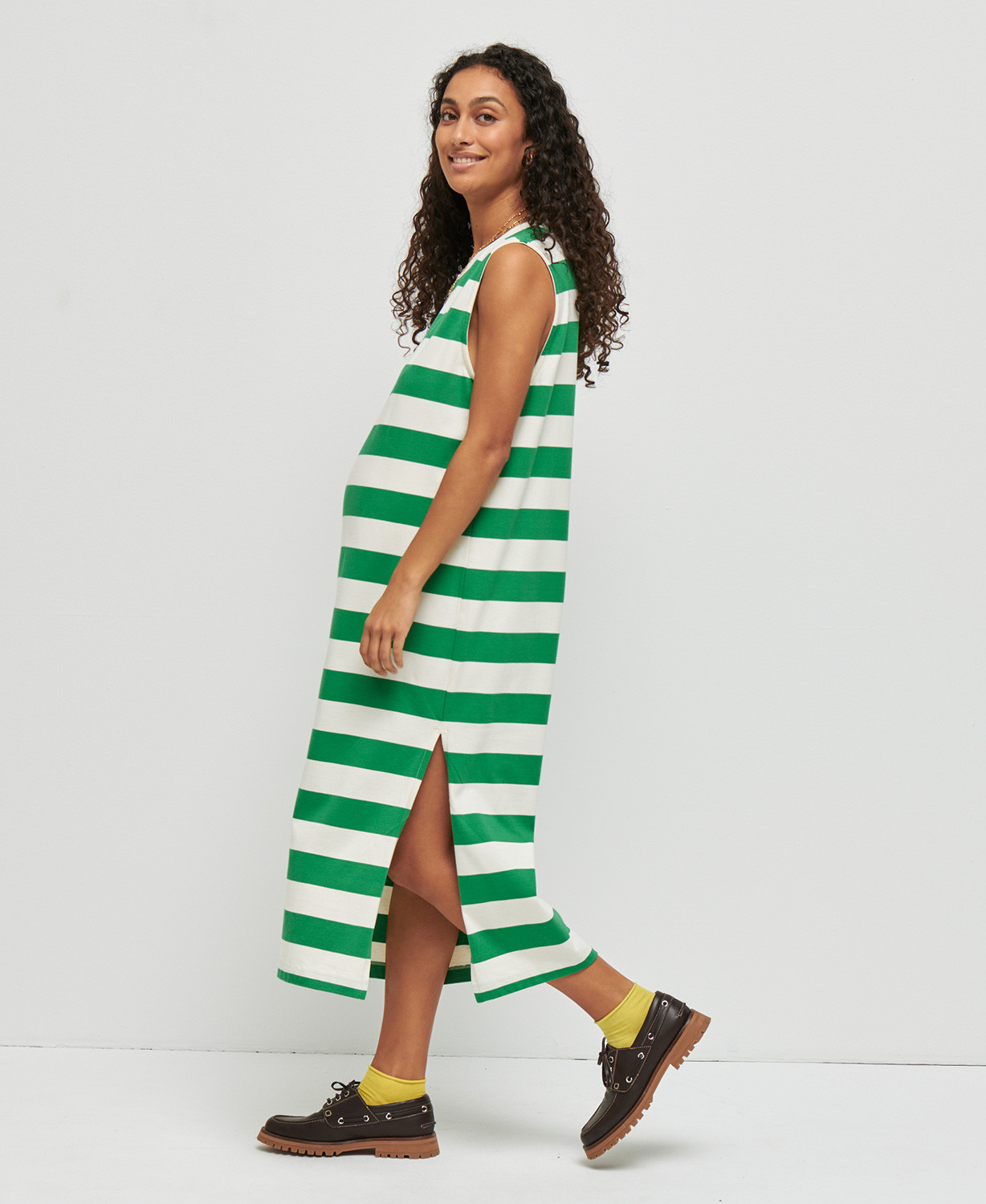 Charlie Green/Ecru Stripes Cotton Pregnancy Dress