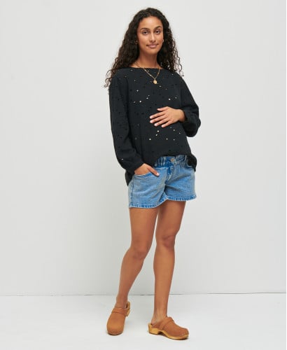 Amy Black Embroidery Cotton Pregnancy Blouse