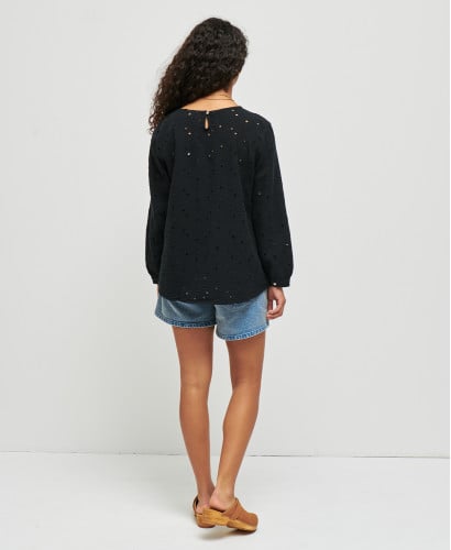 blouse maternité broderie anglaise coton noir amy