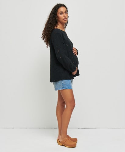 blouse maternité broderie anglaise coton noir amy