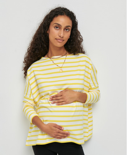 Red Cotton Striped Pregnancy Top l Sustainable Maternity Top -  Yellow 