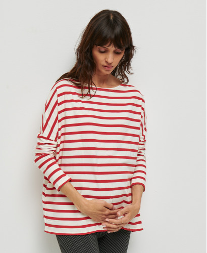 Cotton Striped Pregnancy Top l Eco-responsible Maternity Cotton Top -  Red 