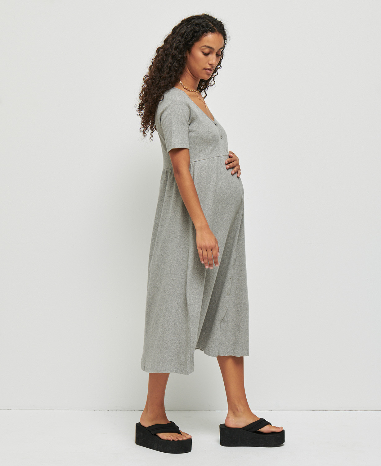 Robe de maternité en coton bio côtelé gris Alabama
