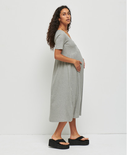 Robe de maternité en coton bio côtelé gris Alabama