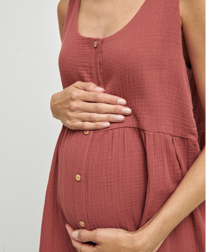 Schwangerschaftskleid aus Bio-Musselin Lana ziegelrot