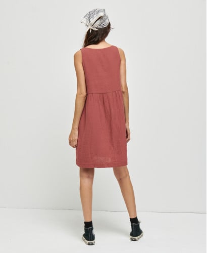 Lana Brick Red Organic Cotton Gauze Pregnancy Dress