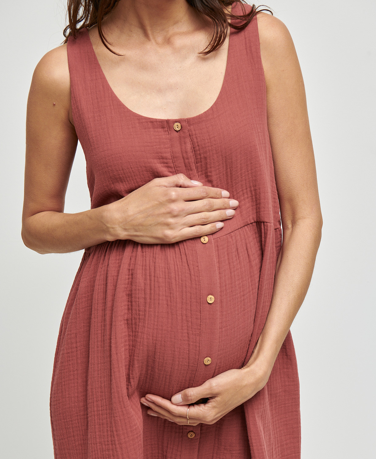 Lana Brick Red Organic Cotton Gauze Pregnancy Dress