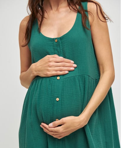 Lana Emerald Green Organic Cotton Gauze Pregnancy Dress