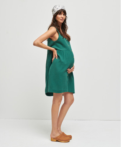 Lana Emerald Green Organic Cotton Gauze Pregnancy Dress