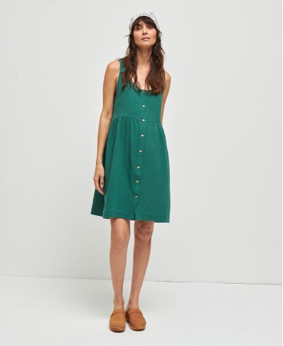 Lana Emerald Green Organic Cotton Gauze Pregnancy Dress