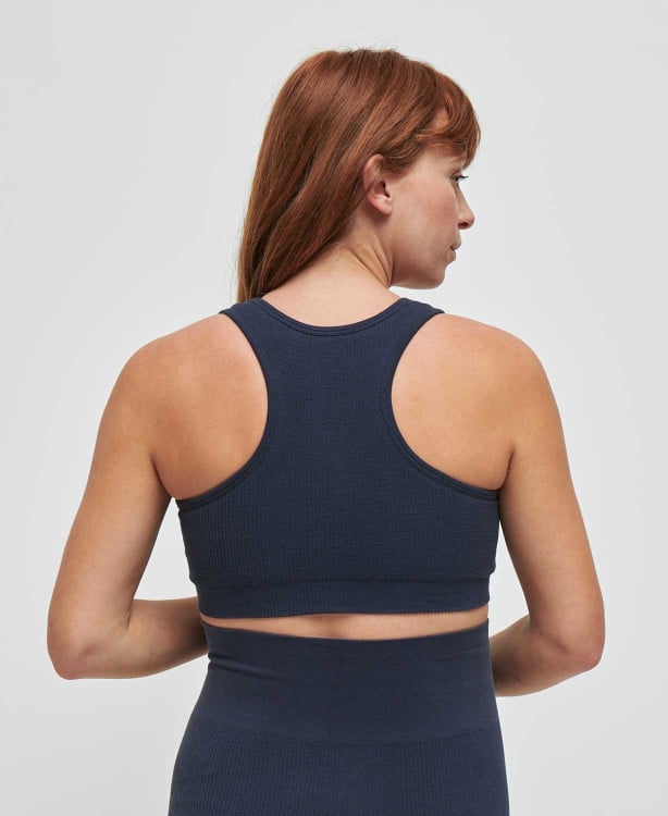 Brassière Sans Couture Côtelée Coton Bio Bleu