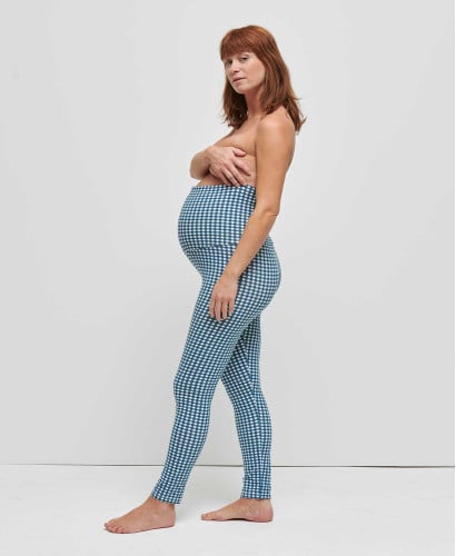 Schwangerschaftsleggings Karomuster Blau aus Bio-Baumwolle