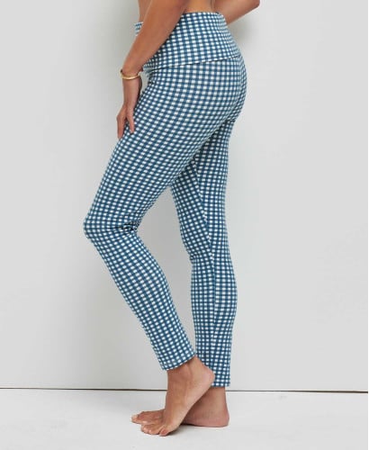 Organic Cotton Blue Gingham Pregnancy Leggings