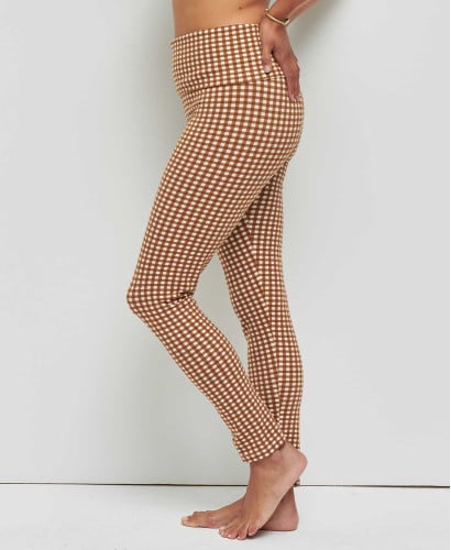 Organic Cotton Camel Gingham Pregnancy Leggings