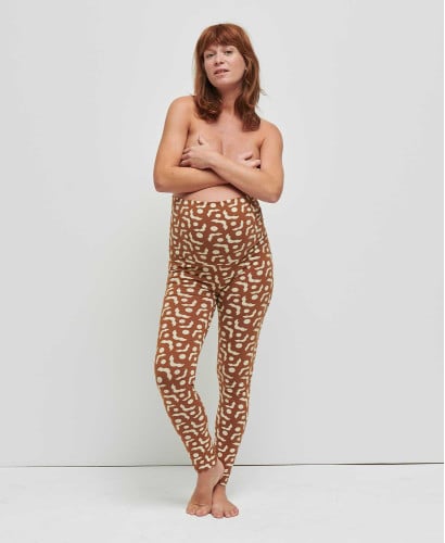 Legging grossesse fleurs camel coton bio