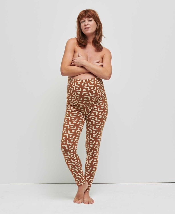 Legging grossesse fleurs camel coton bio