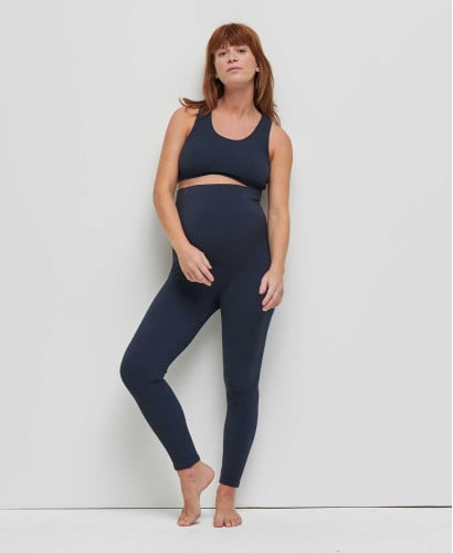 Nahtlose, gerippte Bio-Baumwoll-Leggings, Blau l Umstandsleggings