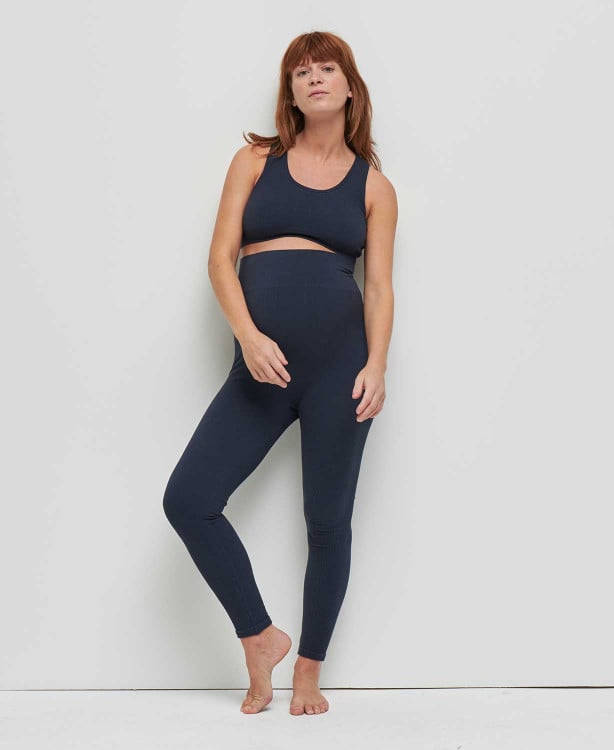 Organic Cotton Rib Blue Seamless Pregnancy Leggings