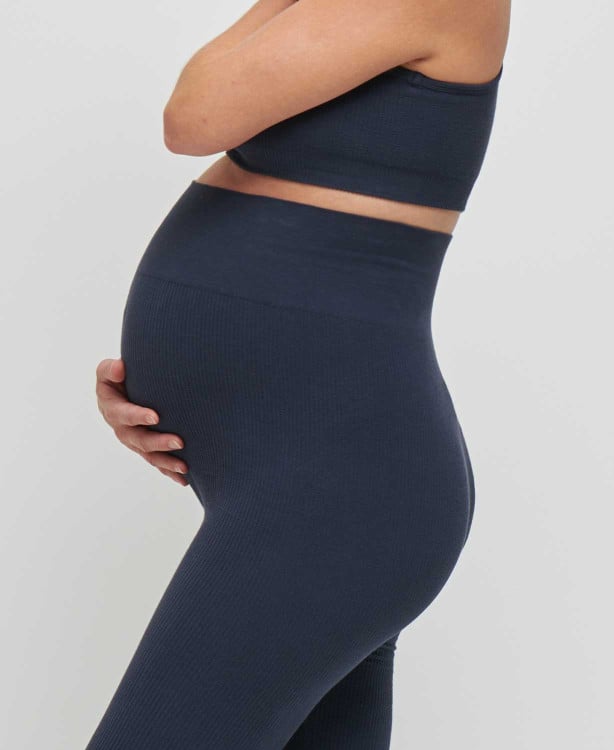 Nahtlose Gerippte Schwangerschaft-Leggings Bio Baumwolle Blau