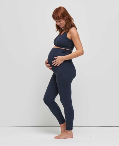 Legging Grossesse Sans Couture Côtelé Coton Bio Bleu