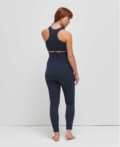 Nahtlose Gerippte Schwangerschaft-Leggings Bio Baumwolle Blau