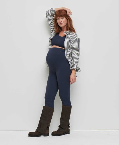 Legging Grossesse Sans Couture Côtelé Coton Bio Bleu