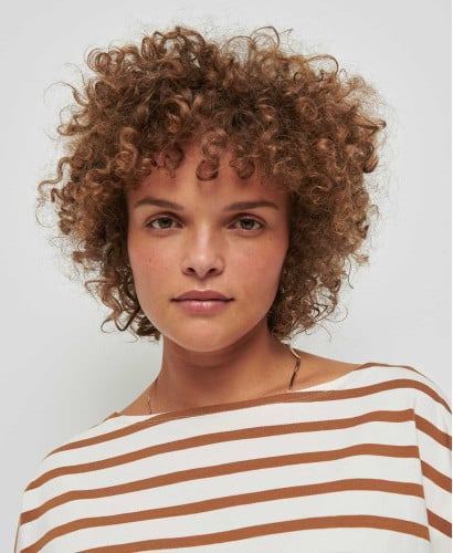 Cotton Striped Pregnancy Top l Eco-responsible Maternity Cotton Top -  Camel 