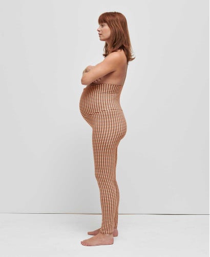 Organic Cotton Camel Gingham Pregnancy Leggings