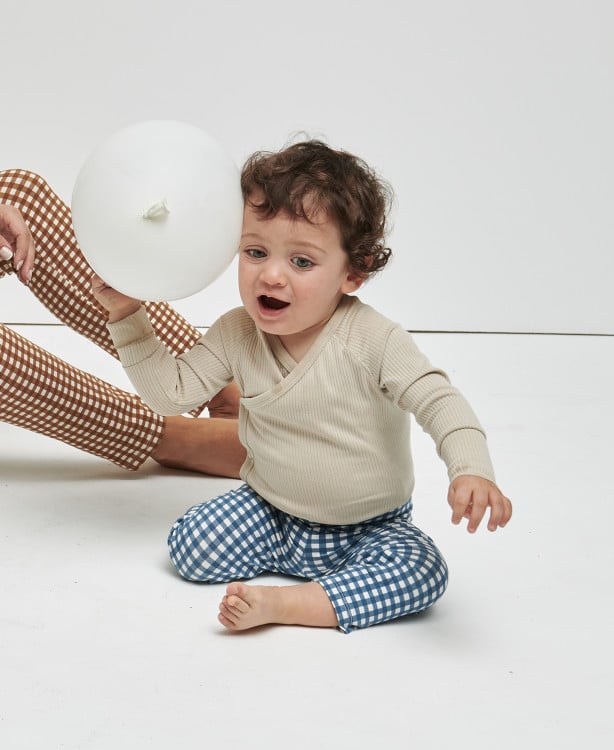 Organic Cotton Blue Gingham Kids Leggings
