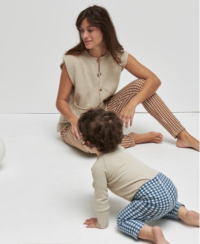 Organic Cotton Blue Gingham Kids Leggings