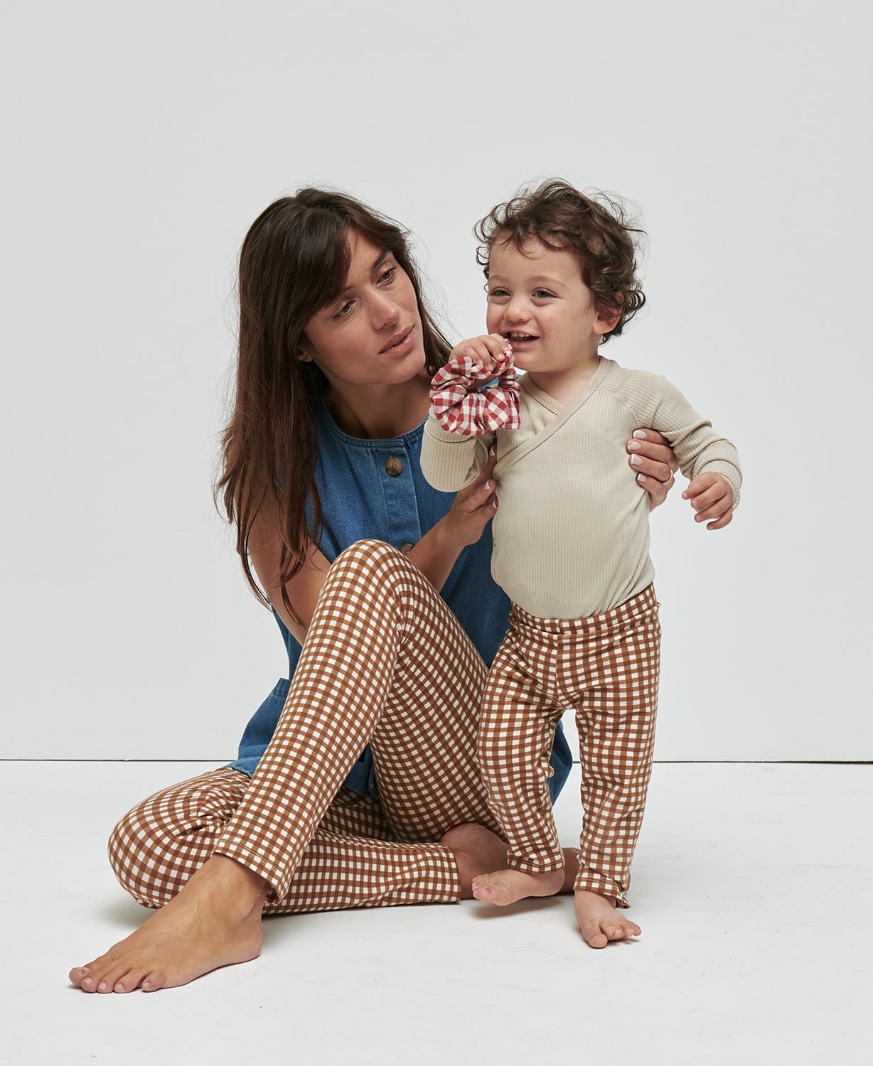 Duo leggings vichy camel maman/enfant l Leggings Confortables & Stylés