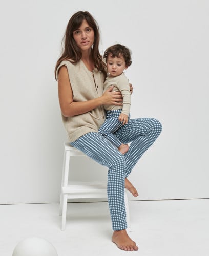 Duo leggings vichy bleu maman/enfant