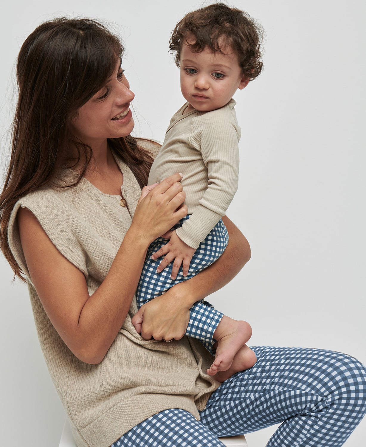 Duo leggings vichy bleu maman/enfant