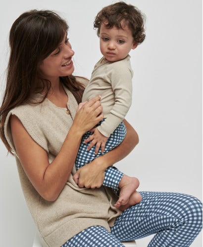 Duo leggings vichy bleu maman/enfant