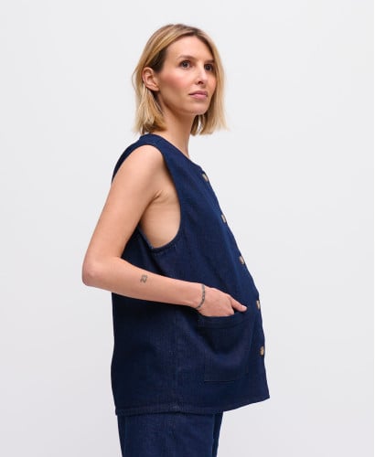 Veste Sans Manche Denim Bleu Brut Maya