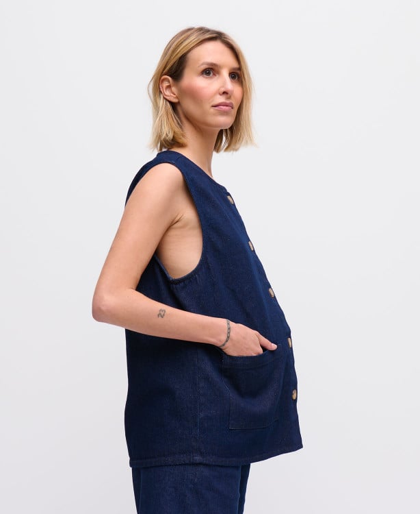 Denim Raw Blaue Maya ärmellose Jacke