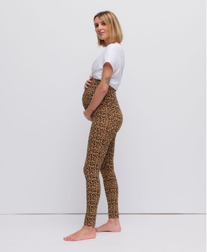 Umstandsleggings Leopardenmuster Kamel Bio-Baumwolle