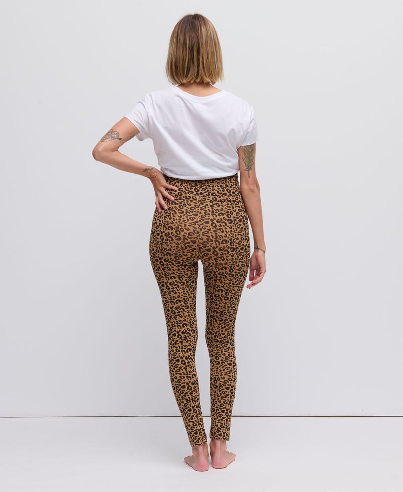 Legging De Grossesse Léopard - Coton Bio Extensible - Confort Ventre Ronde - Taille élastique Longueur Cheville