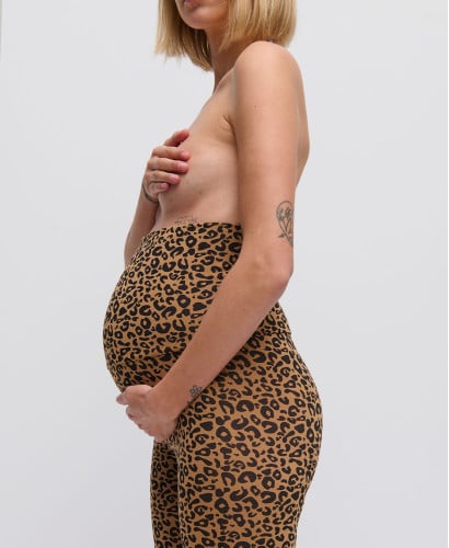 Umstandsleggings Leopardenmuster Kamel Bio-Baumwolle