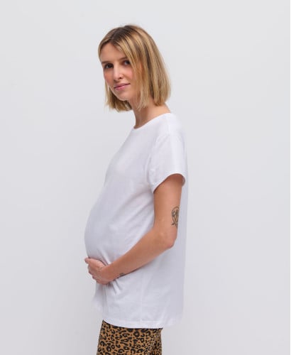 Schwangerschafts-T-Shirt mit kurzen Ärmeln aus Bio-Baumwolle weiß